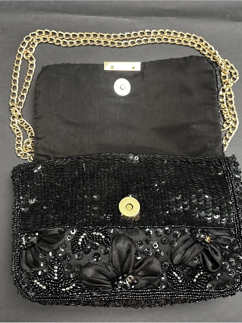 Zara Black Beaded Floral Evening Clutch